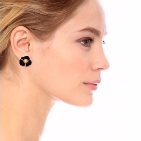 TORY BURCH • Black Fleur Flower Earrings - Picture 2 of 3